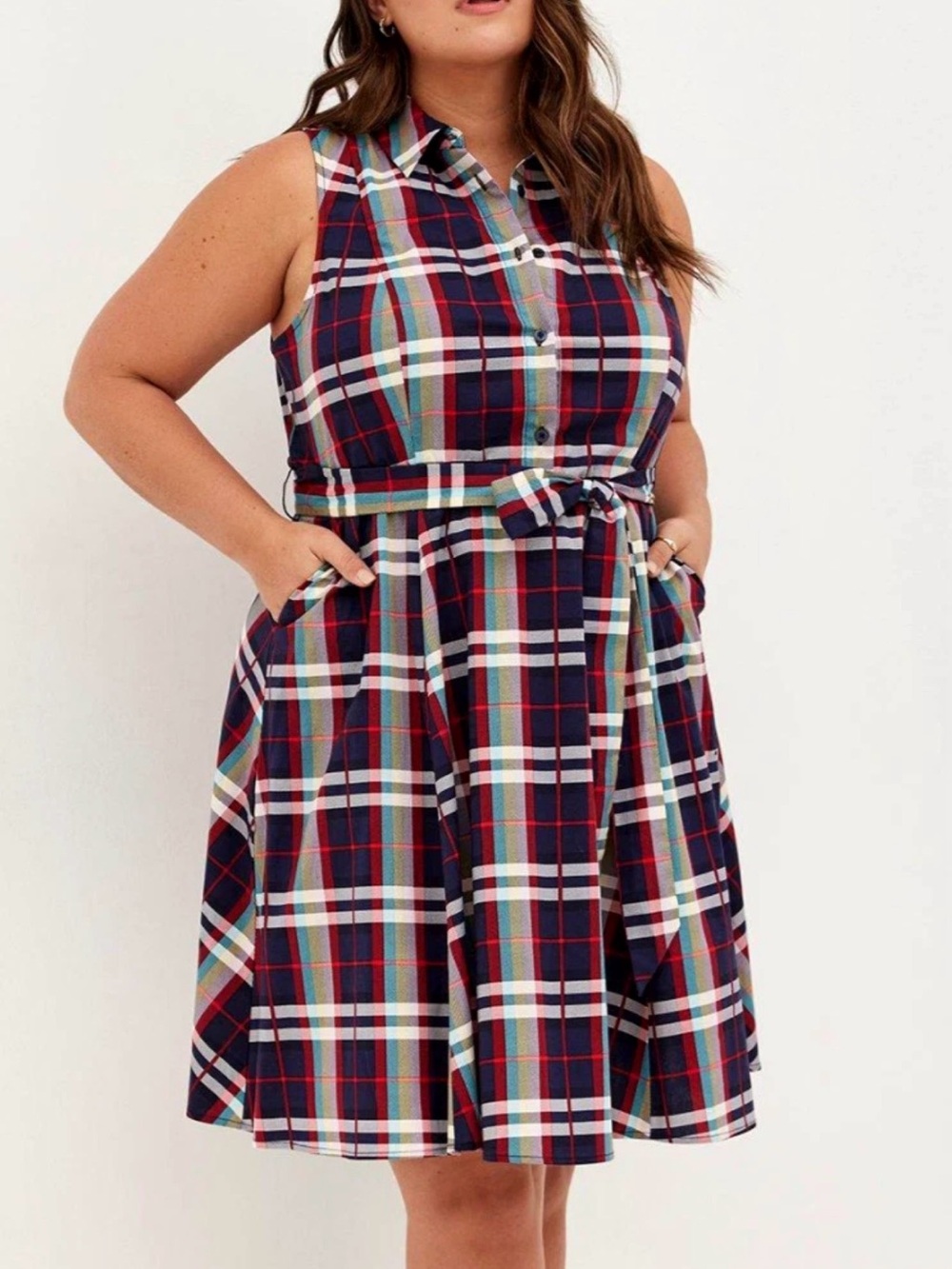 Torrid Poplin Collared Shirt Dress Multi-color Plaid size 2 No belt.